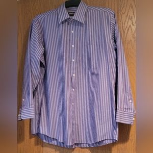 Men's Kirkland Signature Purple Striped Long-Sleeve Dress Shirt, Size 17 34
